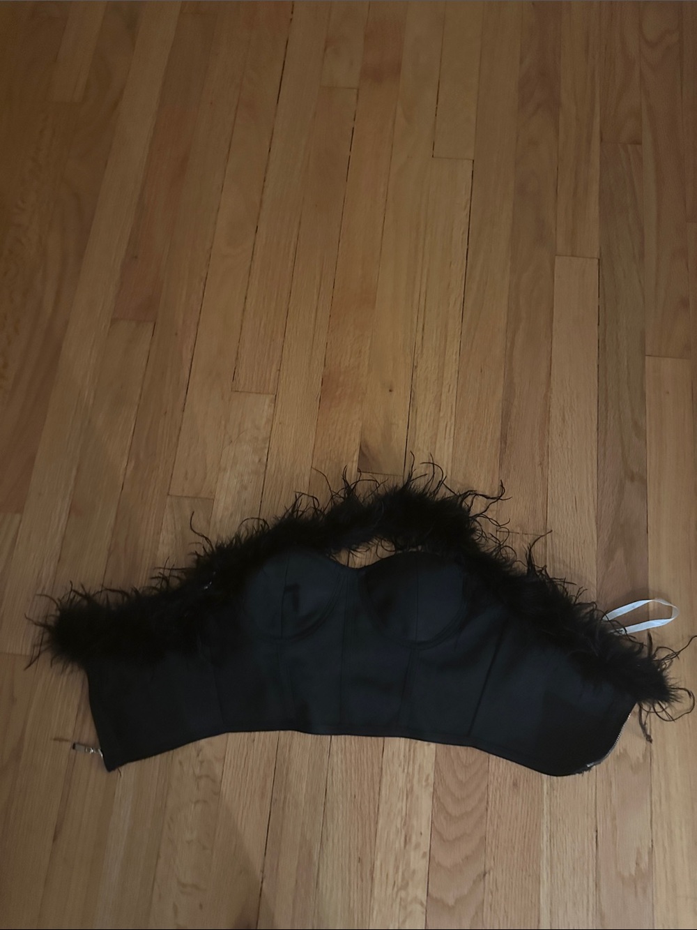 superdown Black Feather-Trim Bustier Bandeau